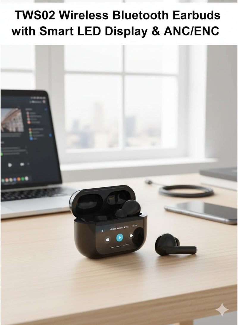 ARKTechno TWS02 Wireless Bluetooth Earbuds with Smart LED Display | 6 Hours Playtime | JL7003D4 Chip with ANC & ENC Noise Cancellation | IPX4 Water Resistant | Touch Control | Bluetooth 5.3 - Image 1