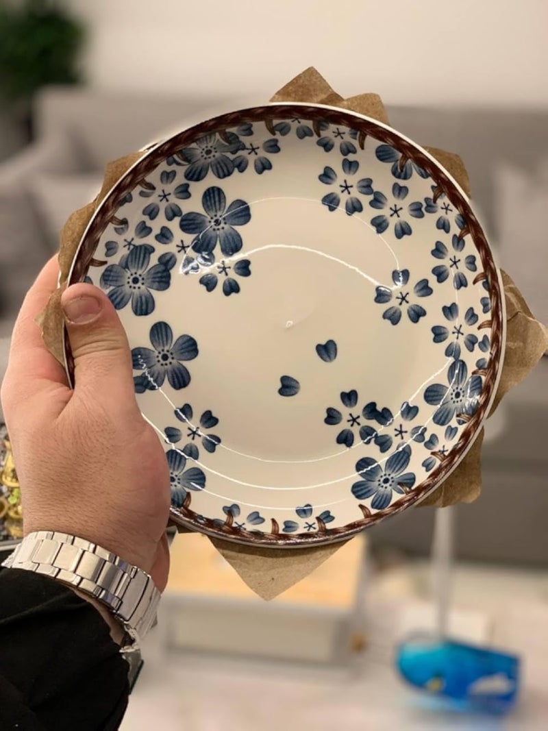 Generic Floral Porcelain Serving Dish, Blue and White Pattern, Microwave and Dishwasher Safe .soh