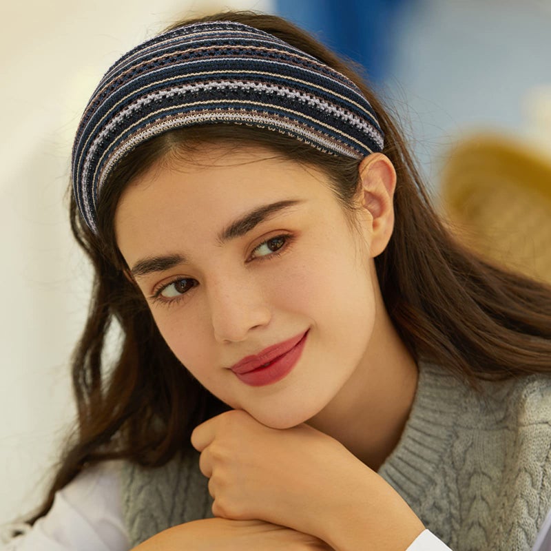 ACO-UINT Boho Wide Headbands for Women, Non-slip Hair Bands with Teeth, Thick Fashion Hair Accessories for Girls (Blue) - Image 2