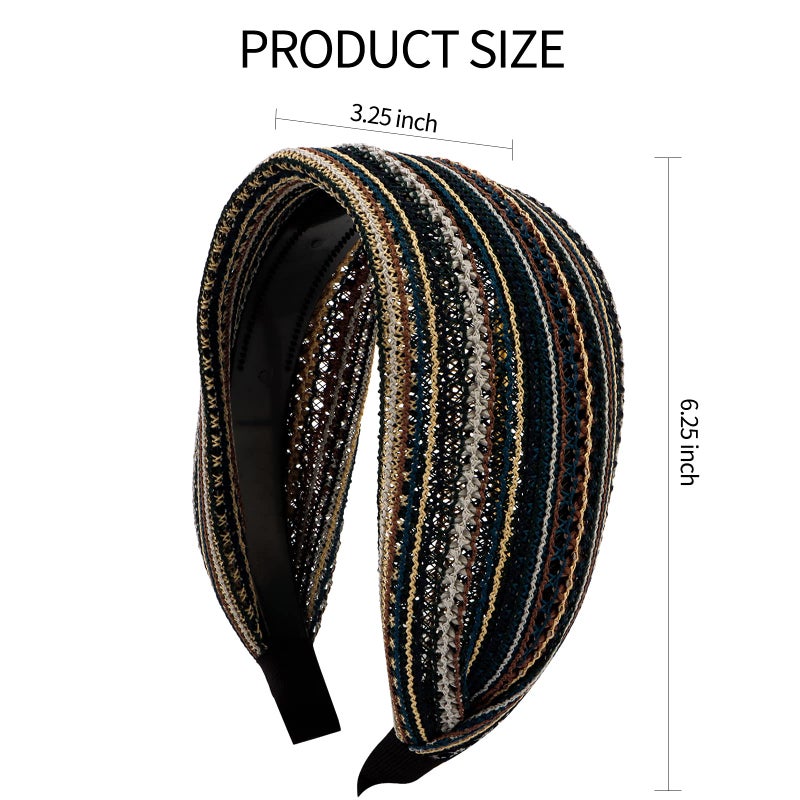 ACO-UINT Boho Wide Headbands for Women, Non-slip Hair Bands with Teeth, Thick Fashion Hair Accessories for Girls (Blue) - Image 5
