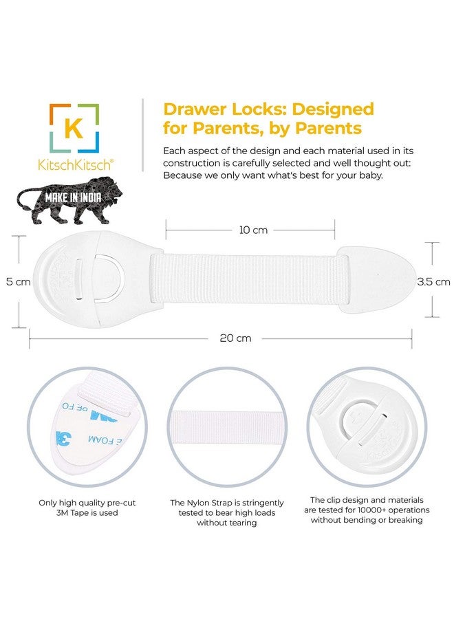 كيتش كيتش أقفال أدراج بلاستيكية آمنة للأطفال، عبوة بيضاء مكونة من 8 قطع (صنع في الهند) - Image 4