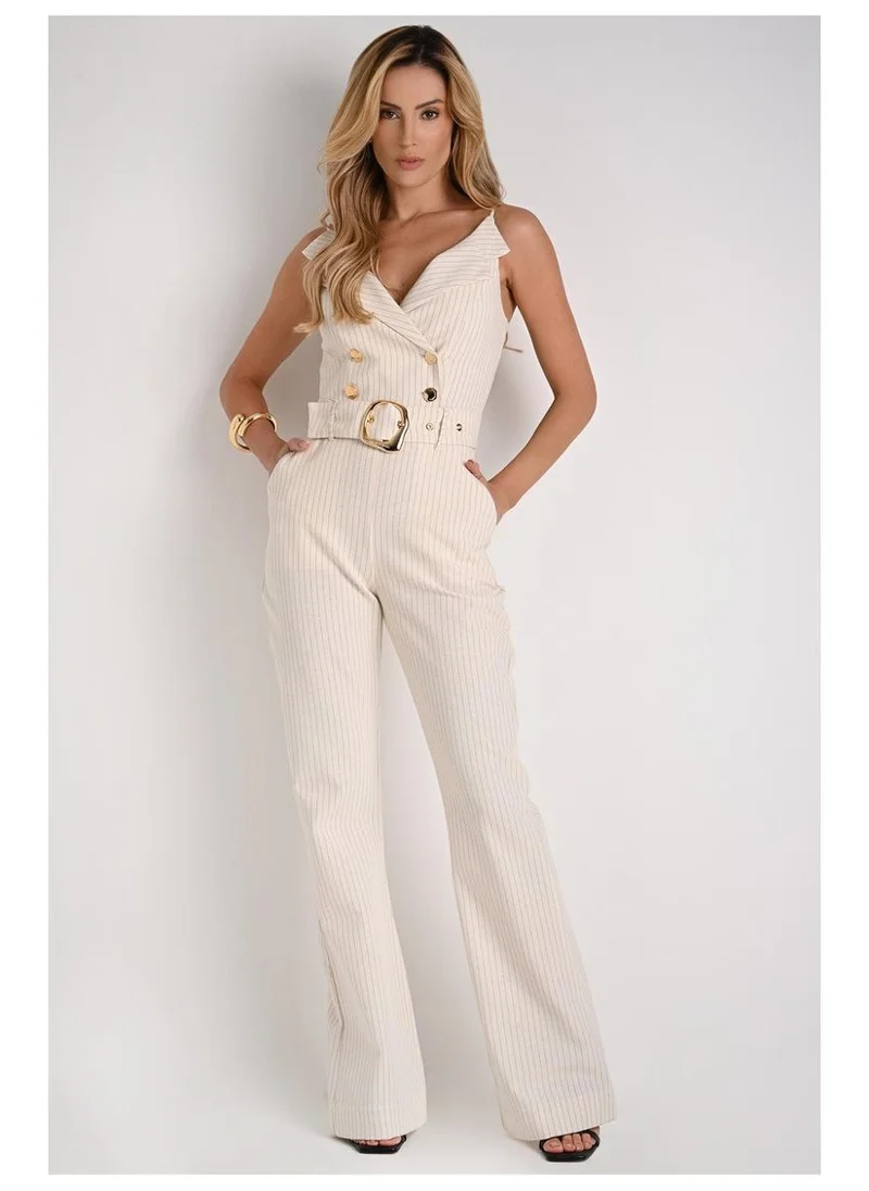 Striped Front Wrap Jumpsuit