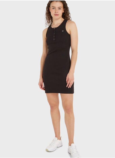 Button Detail Bodycon Dress