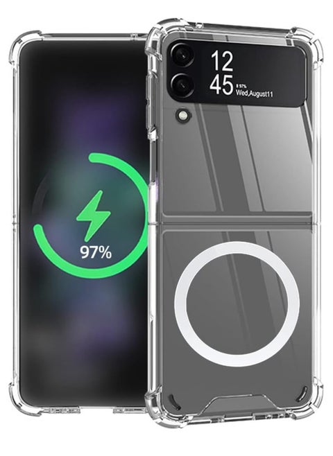 Magnetic Clear Case for Samsung Galaxy Z Flip 3 5g, Support Magsafe and Wireless Charger, Transparent Shockproof and Drop-Proof Hard PC Phone Cover for Galaxy z flip3