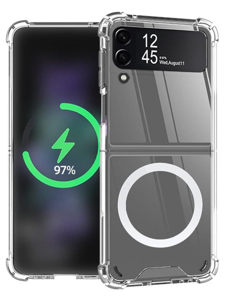 MIGOFAST - Magnetic Clear Case for Samsung Galaxy Z Flip 3 5g, Support Magsafe and Wireless Charger, Transparent Shockproof and Drop-Proof Hard PC Phone Cover for Galaxy z flip3 - Image 1