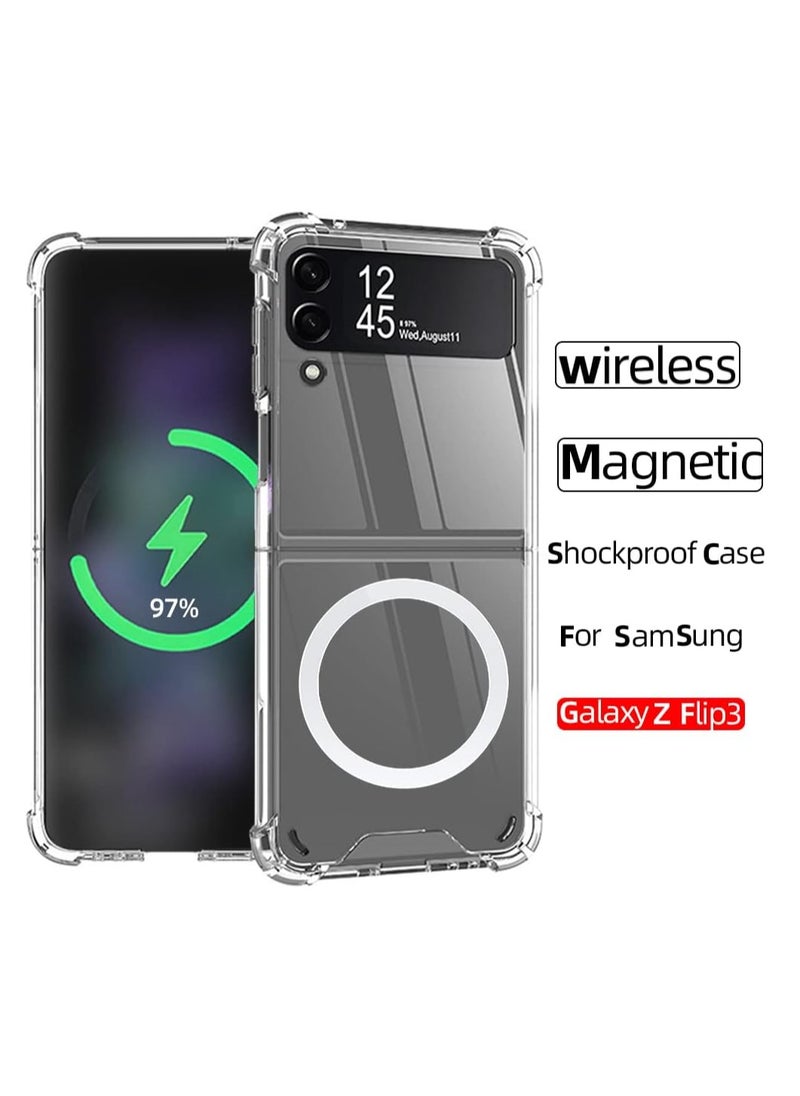 MIGOFAST - Magnetic Clear Case for Samsung Galaxy Z Flip 3 5g, Support Magsafe and Wireless Charger, Transparent Shockproof and Drop-Proof Hard PC Phone Cover for Galaxy z flip3 - Image 1