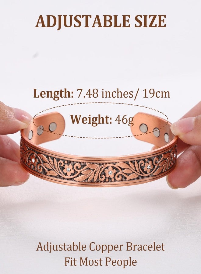 BioMag Magnetic Copper Bracelet for Women Men, 99.99% Pure Copper Cuff Bangle with 6 Pcs 3500 Gauss Magnets, Adjustable Size, Floral Vine Pattern - Image 2