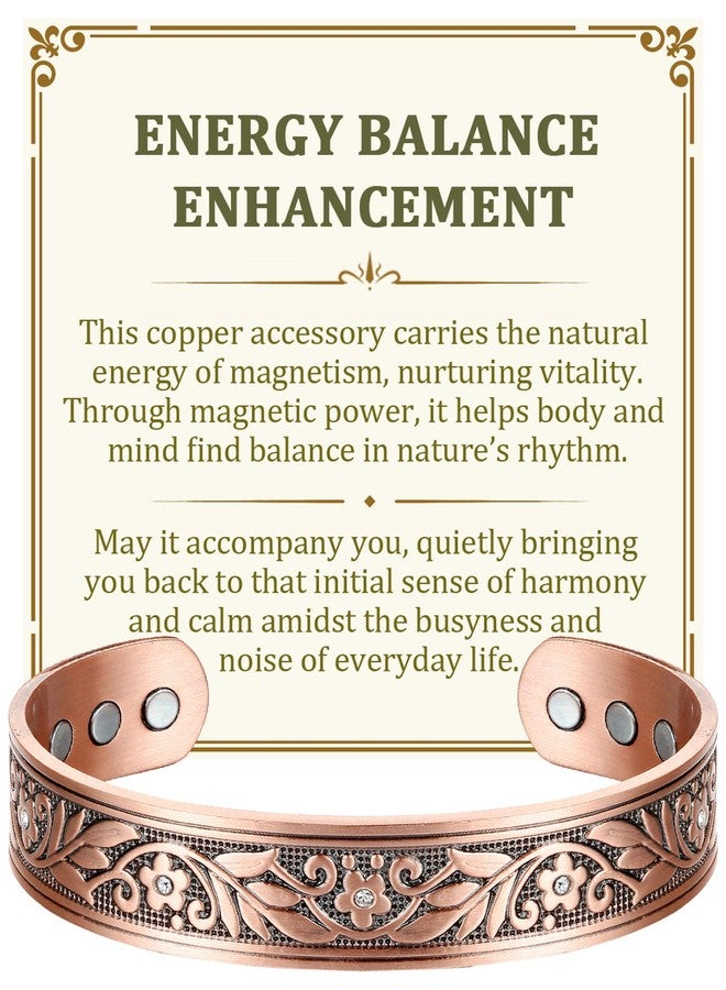 BioMag Magnetic Copper Bracelet for Women Men, 99.99% Pure Copper Cuff Bangle with 6 Pcs 3500 Gauss Magnets, Adjustable Size, Floral Vine Pattern - Image 1