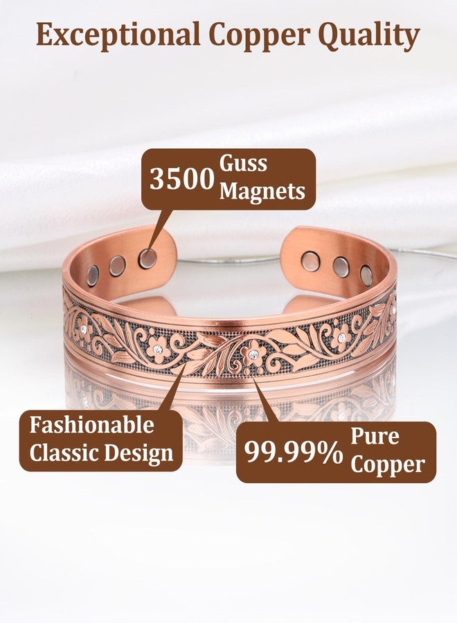 BioMag Magnetic Copper Bracelet for Women Men, 99.99% Pure Copper Cuff Bangle with 6 Pcs 3500 Gauss Magnets, Adjustable Size, Floral Vine Pattern - Image 3