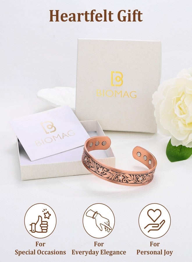 BioMag Magnetic Copper Bracelet for Women Men, 99.99% Pure Copper Cuff Bangle with 6 Pcs 3500 Gauss Magnets, Adjustable Size, Floral Vine Pattern - Image 5