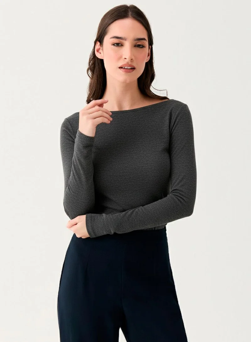 Zigzag Long Sleeve Ponte Top - Marl Grey