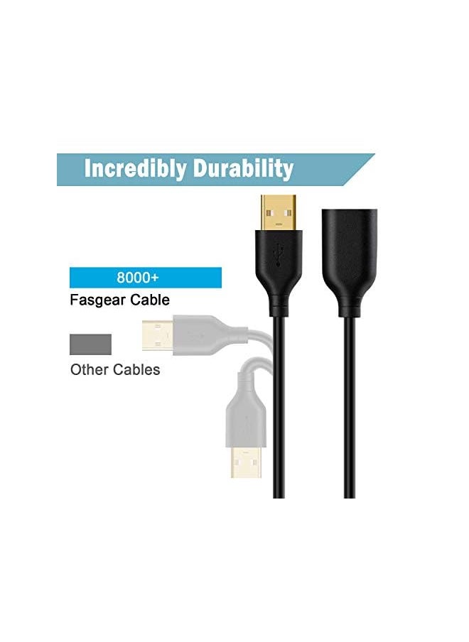 Fasgear 2 Pack 6Ft 1.83M Usb 2.0 Extension Cables A Male To A Female Charging And Syncing Usb Extender Cord Black Black  - Image 2
