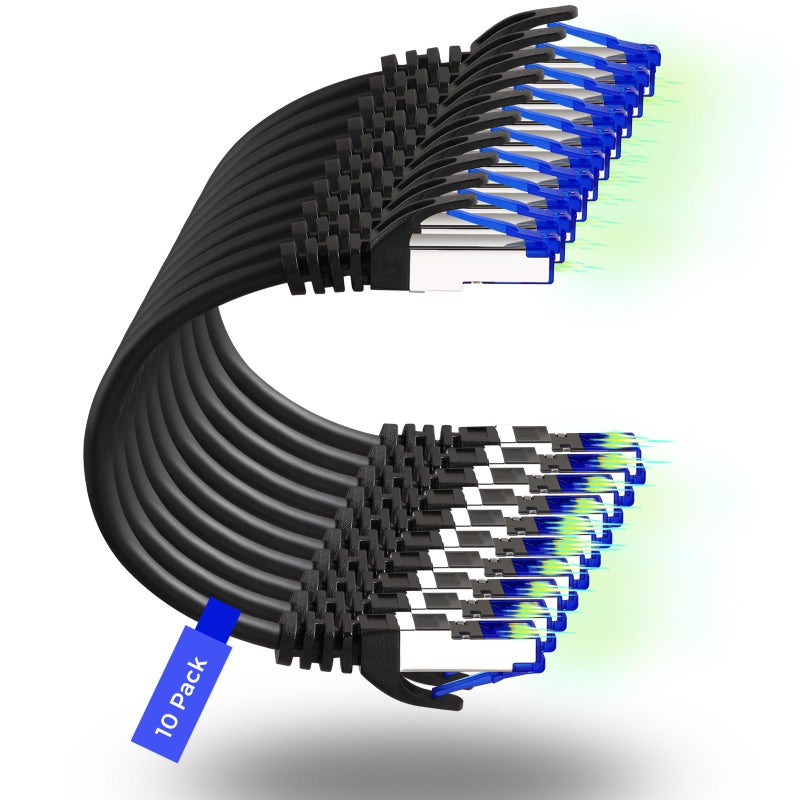 Rapink Patch Cables Cat8 1ft 10 Pack Slim Cat8 Ethernet Patch Cable 40G Support Snagless Cat 8 Patch Cable for Patch Panel to Switch Flexiable Cat 8 Ethernet Cable Datacenter with Gold Plated - Image 2