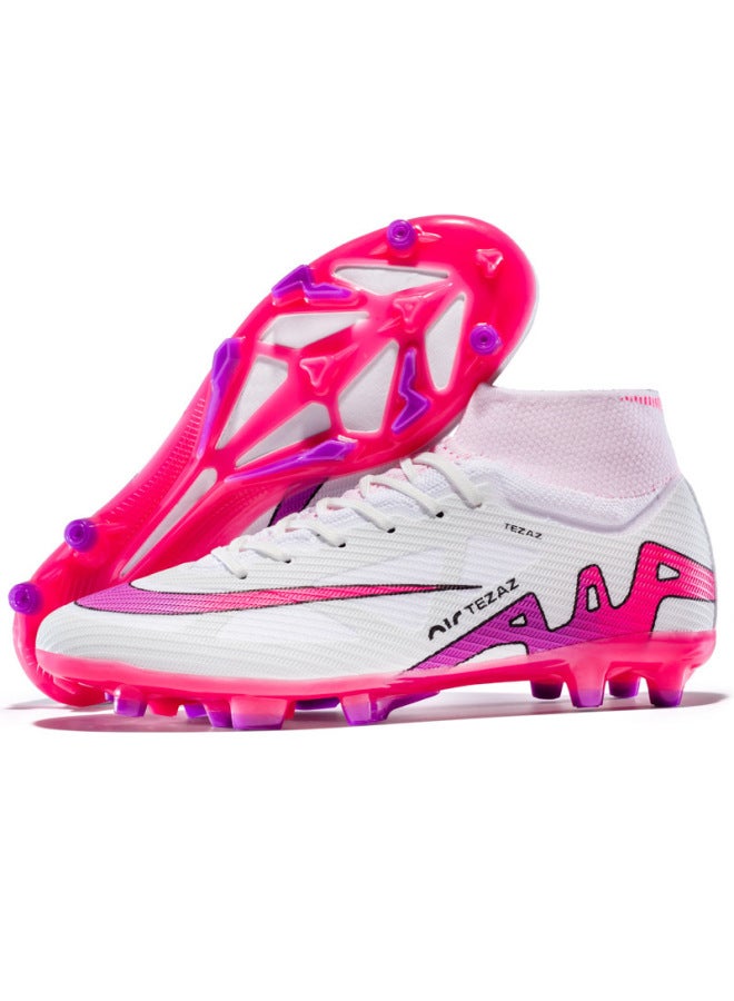 White 2435 1 Long Nails Putian Thorn 15 Fly Woven Football Shoes Men's High Spike Artificial Turf Tf Nail Training Sneaker