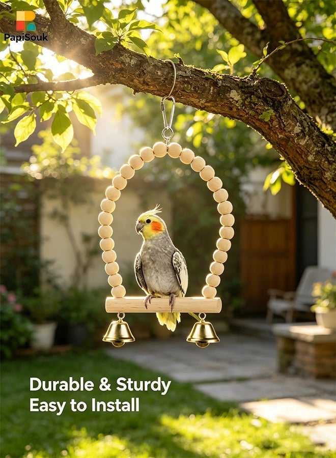 PapiSouk Natural Wood Bird Cage Toys Set, Hanging Chew Swing and Climbing Ladder for Parrot, Parakeet, Cockatiel, Conure, Lovebirds and Small Birds - Image 4
