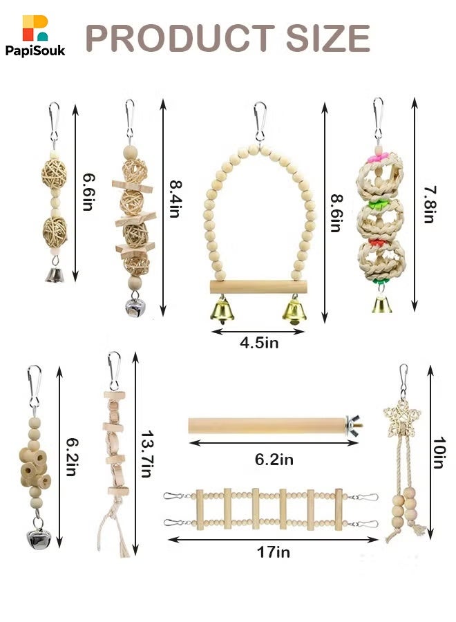 PapiSouk Natural Wood Bird Cage Toys Set, Hanging Chew Swing and Climbing Ladder for Parrot, Parakeet, Cockatiel, Conure, Lovebirds and Small Birds - Image 3