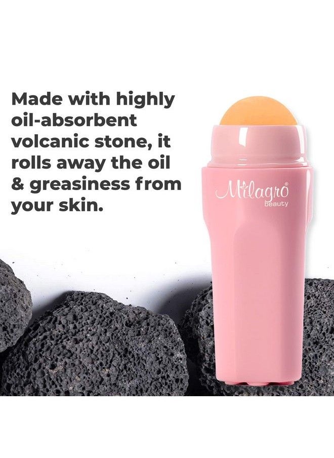 Milagro Beauty Oil Absorbing Volcanic Face Roller Reusable Facial Skincare Tool For Athome & Onthego Oily Skin Care Mini Massage (Pink)  - Image 3