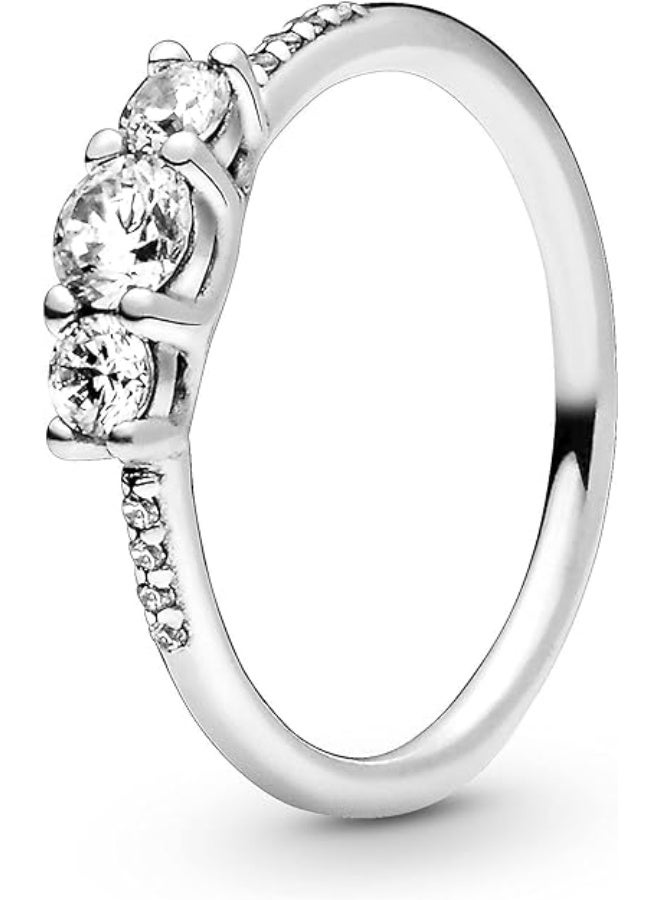 DORA Clear Three-Stone Cubic Zirconia Ring in Sterling Silver - Image 1