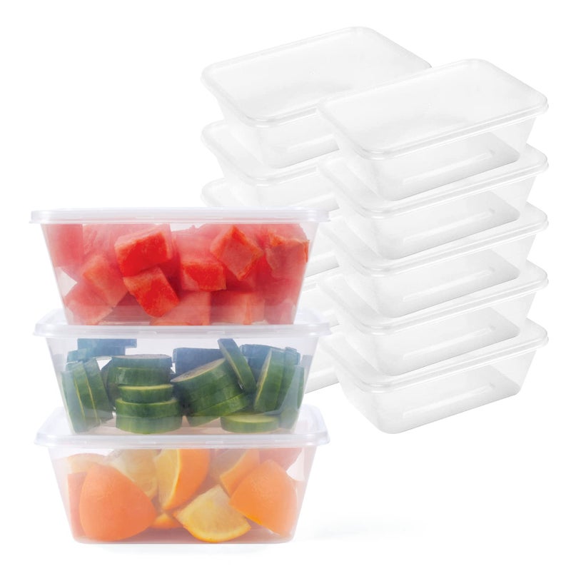 Khaleej Pack 10Pack 750ml Disposable Rectangular Microwave Safe Plastic Food Containers with Lids  Freezer  Deli Storage Bowls