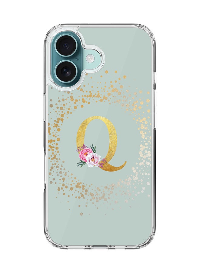 Stylizedd For iPhone 16 Case [Compatible with MagSafe] Slim Magnetic cover Clear Phone Case - Custom Monogram Floral - Q (Light Grey ) - Image 1
