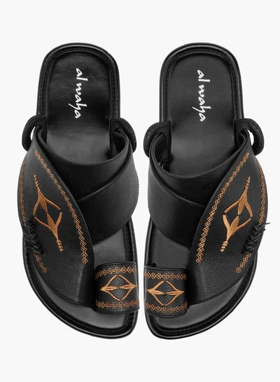 Al Waha Men Embroidered Slip-On Arabic Sandals with Toe Loop
