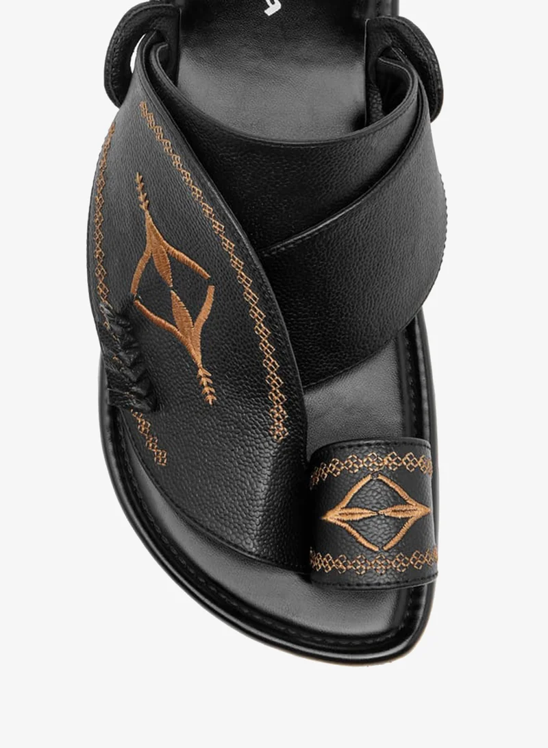 Al Waha Men Embroidered Slip-On Arabic Sandals with Toe Loop Ramadan Collection