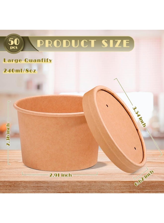 Arabest 8oz Paper Soup Container Cup with Vented Lids, Disposable Paper Food Container Kraft Soup Bowls, Microwavable and Freezer Safe To Go Soup Containers for Hot Soup, Ice Cream (50 Pcs - Kraft, 8 oz) - Image 2
