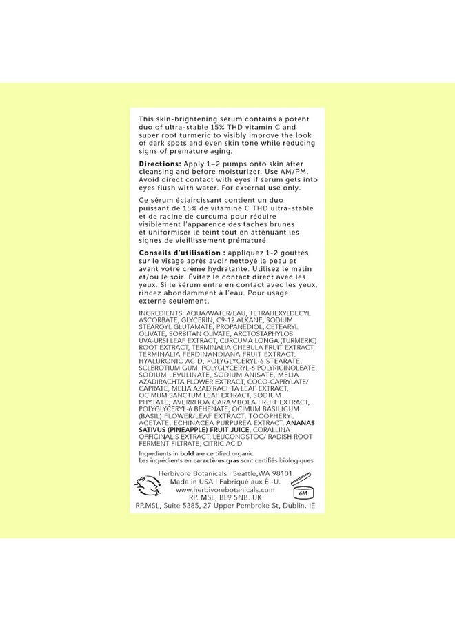 HERBIVORE Nova Brightening Serum for Face - 15% Vitamin C + Turmeric to Visibly Improve the Look of Dark Spots and Even Skin Tone, Plant-based, Vegan, Cruelty-free, 30mL /1 oz - Image 4
