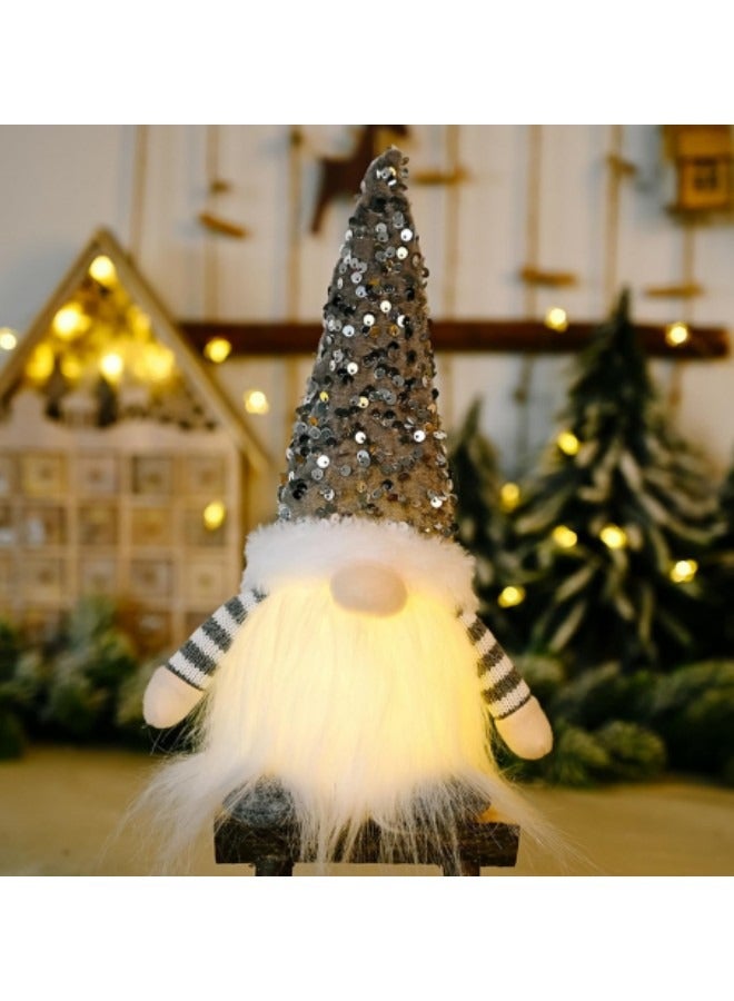 GGEROU Light Up Christmas Gnomes Silver Christmas Gnomes Plush Lighted Tomte Ornaments Figurines Dolls - Image 1