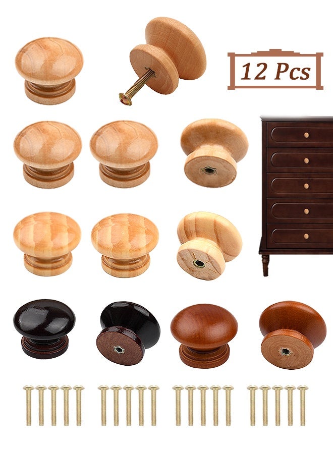 إم إكس إن 12 قطعة من مقابض الخزائن/مقابض الأدراج الخشبية مع براغي، مقابض خشبية مستديرة على شكل فطر للأدراج والخزائن ودواليب الملابس - Image 1
