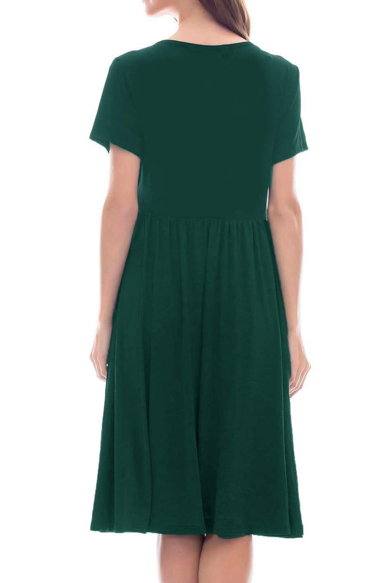 Smallshow Women's Short Sleeve Patchwork Nursing Dresses for Breastfeeding Medium Pure Dark Green - Image 3