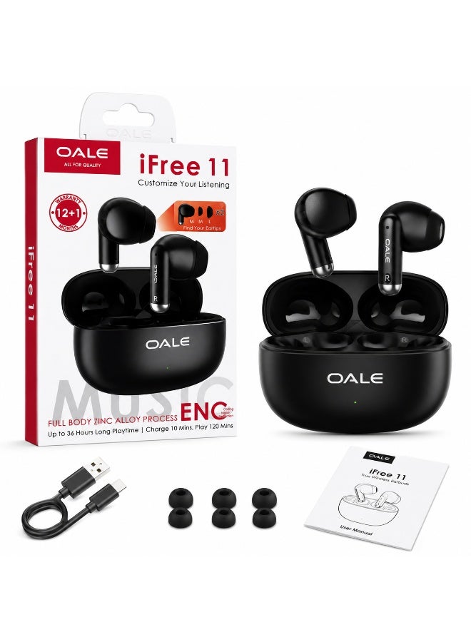 OALE iFree 11 Wireless Earbuds with ENC Call Noise Reduction, Up to 36 Hours Playtime, Fast Charging, In-Ear Earphones with Charging Case