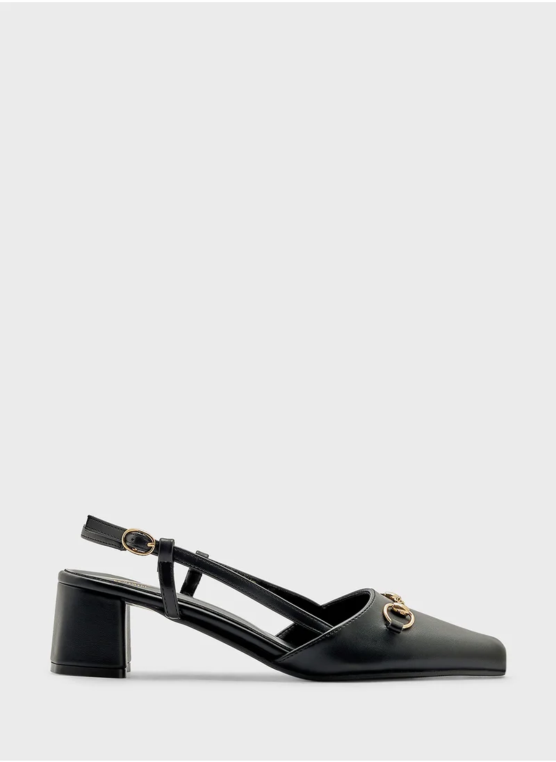 ايلا Metal Trim Block Heel Sling Back Pump