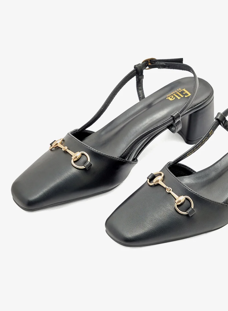 ELLA black Metal Trim Block Heel Sling Back Pump for Women | Best Price UAE