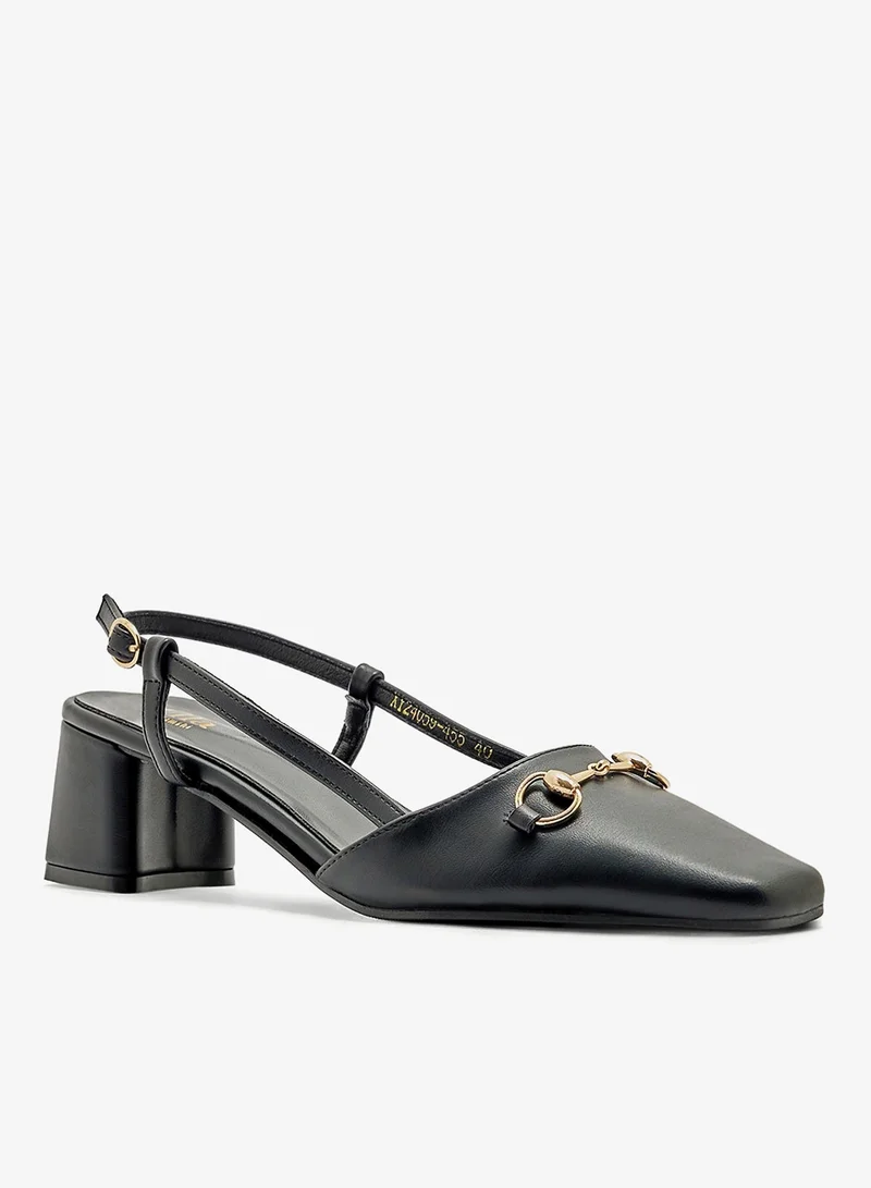 ELLA black Metal Trim Block Heel Sling Back Pump for Women | Best Price UAE