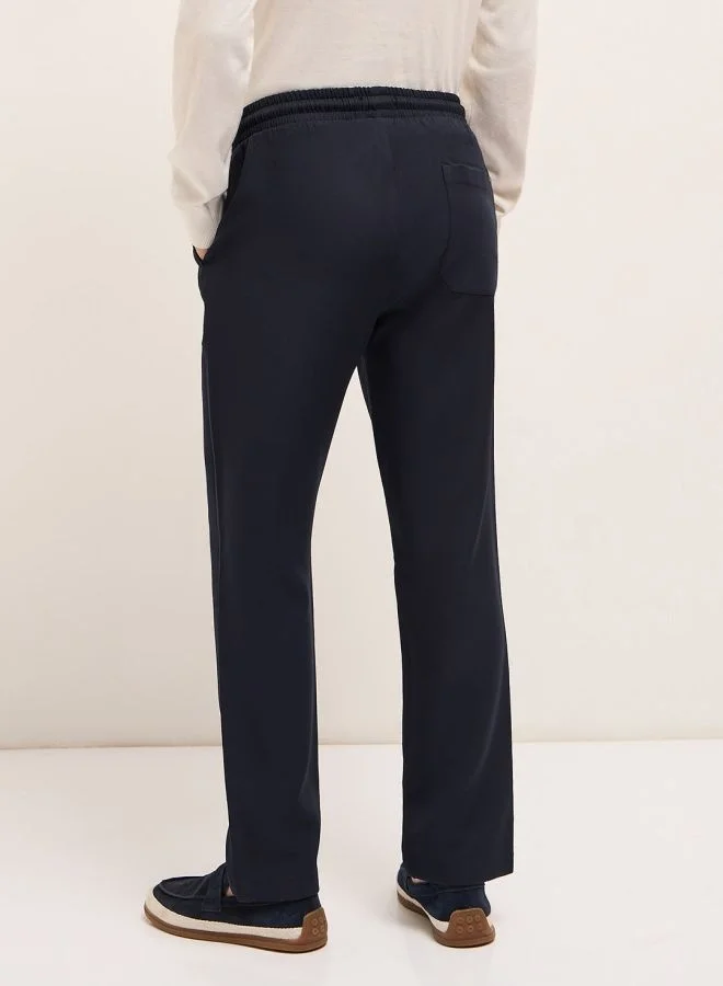 THE BEAR HOUSE Men's Navy Classic Korean-Inspired Elastic Waist Casual Trouser Versatile Office and Travel Pants Comfortable Fit for Everyday Use Easy to Style Bottomwear for Work Weekend and Outings