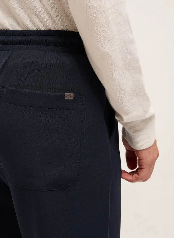 THE BEAR HOUSE Men's Navy Classic Korean-Inspired Elastic Waist Casual Trouser Versatile Office and Travel Pants Comfortable Fit for Everyday Use Easy to Style Bottomwear for Work Weekend and Outings