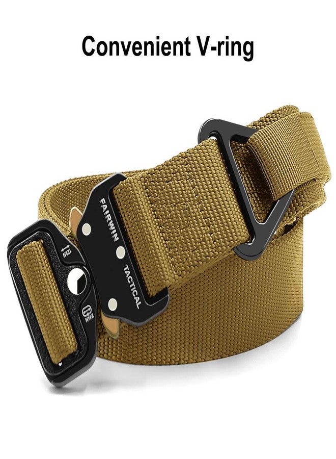 FAIRWIN Tactical Rigger Belt, 1.7” Nylon Webbing Belt with V-ring Heavy-Duty Quick-Release Buckle (Brown, S(Waist 30''-36''Width 1.7'')) - Image 3