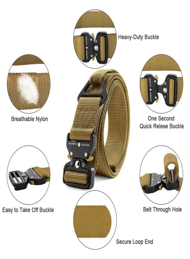 FAIRWIN Tactical Rigger Belt, 1.7” Nylon Webbing Belt with V-ring Heavy-Duty Quick-Release Buckle (Brown, S(Waist 30''-36''Width 1.7'')) - Image 2