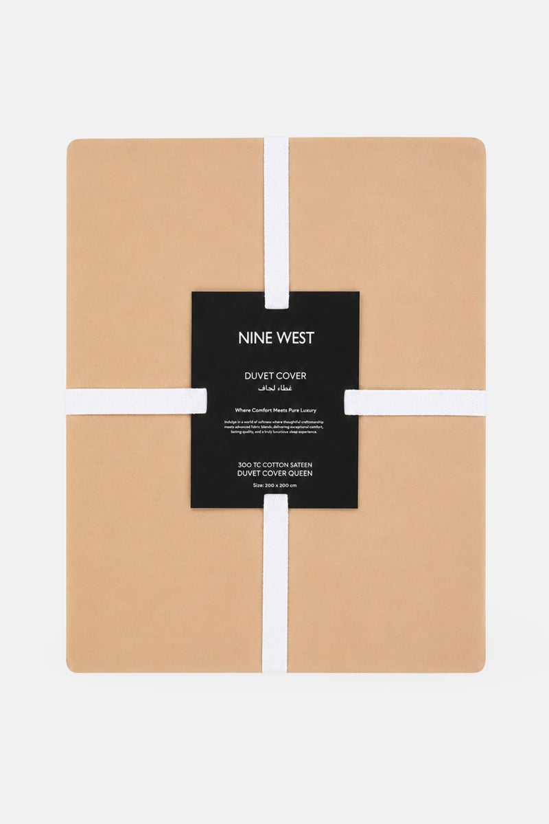 NINE WEST Cotton Duvet Cover Queen, Beige - Image 1