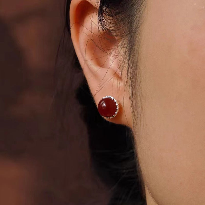 New Chinese Style S925 Ear Needle Hollow Base Inlaid Multicolor Agate Beads Earrings Elegant Simple All-Match Earrings - Image 5