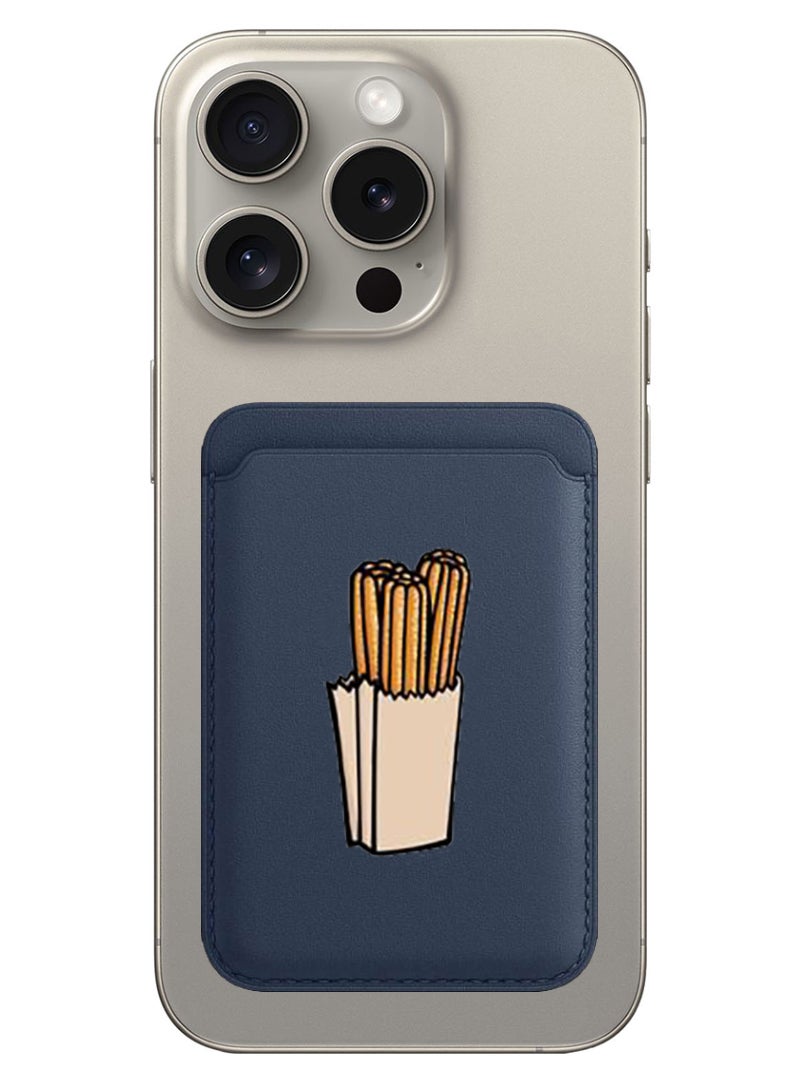 Theodor Magnetic Wallet, Compatible with MagSafe Wallet, for iPhone Wallet, for iPhone 16/15/14/13/12 Series, Not for iPhone 13/12 mini, 3 Card Holder, Vegan Leather, Navy - Dessert Churos - Image 1