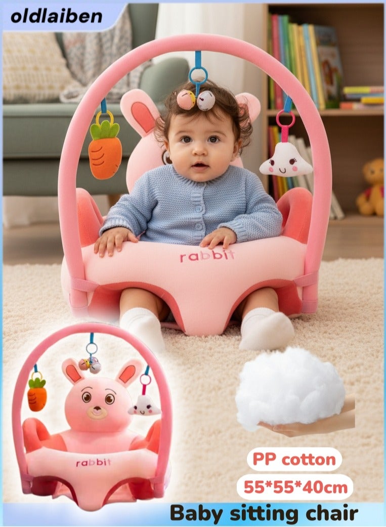 الدليبن مقعد دعم للجلوس للأطفال على شكل أريكة، مقعد أطفال قطيفة لطيف برسوم كرتونية، مقعد تعليمي للأطفال، مقعد أرضي مريح محمول للأطفال، هدية مثالية للأطفال الصغار لتعلم الجلوس (أرنب) - Image 1