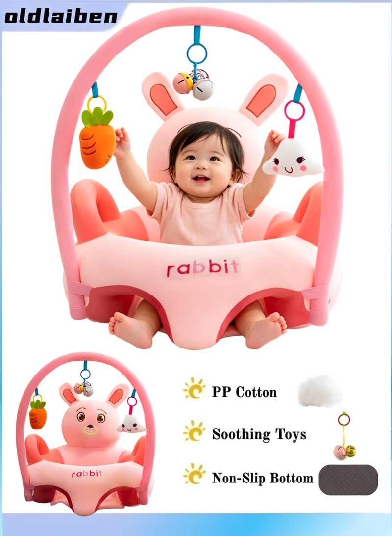 oldlaiben Baby Sitting Support Seat, Baby Learning Sitting Sofa Baby Seat Chair Children's Plush Chair Baby Support Floor Seat Learning Sitting Safety Seat Cushion Infant Sit Up Chair with Toy Rack, Perfect Toddler Gift to Learn to Sit (Rabbit) - Image 1