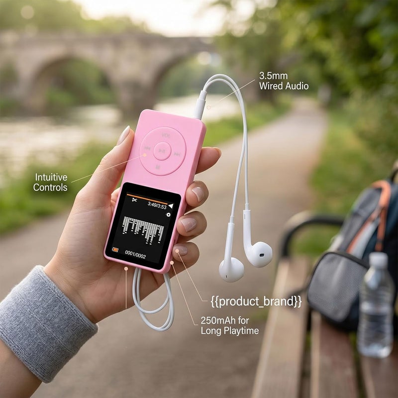 مشغل موسيقى Bluetooth 5.3، شاشة 1.8 بوصة، موسيقى عالية الجودة، راديو FM، كتب إلكترونية، فتحة لبطاقة الذاكرة، مشغل موسيقى رياضي محمول (لون وردي) - Image 3