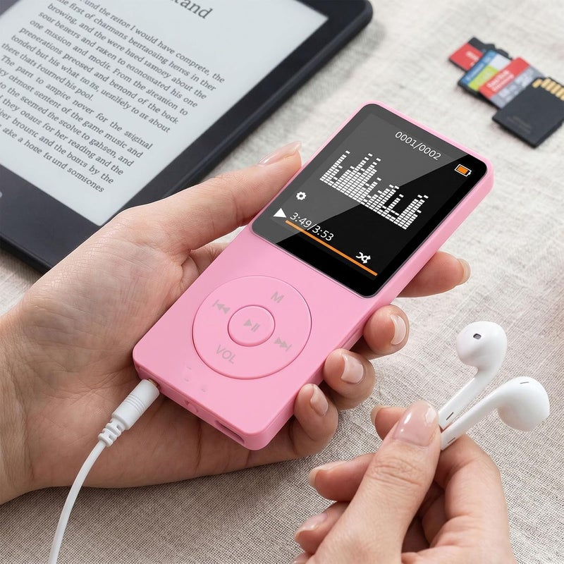 مشغل موسيقى Bluetooth 5.3، شاشة 1.8 بوصة، موسيقى عالية الجودة، راديو FM، كتب إلكترونية، فتحة لبطاقة الذاكرة، مشغل موسيقى رياضي محمول (لون وردي) - Image 5