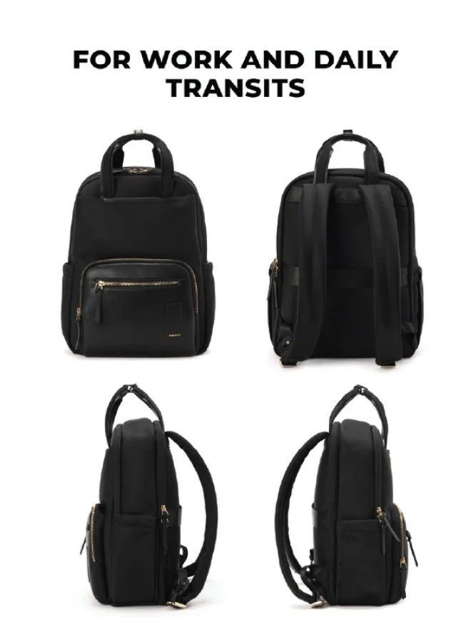 موكوبارا للتجارة ذ.م.م The Sundae Backpack Soft Nylon Water-Resistant 15" Laptop Bag with Luggage Sleeve for Work, Travel, and Daily Use for Women Black