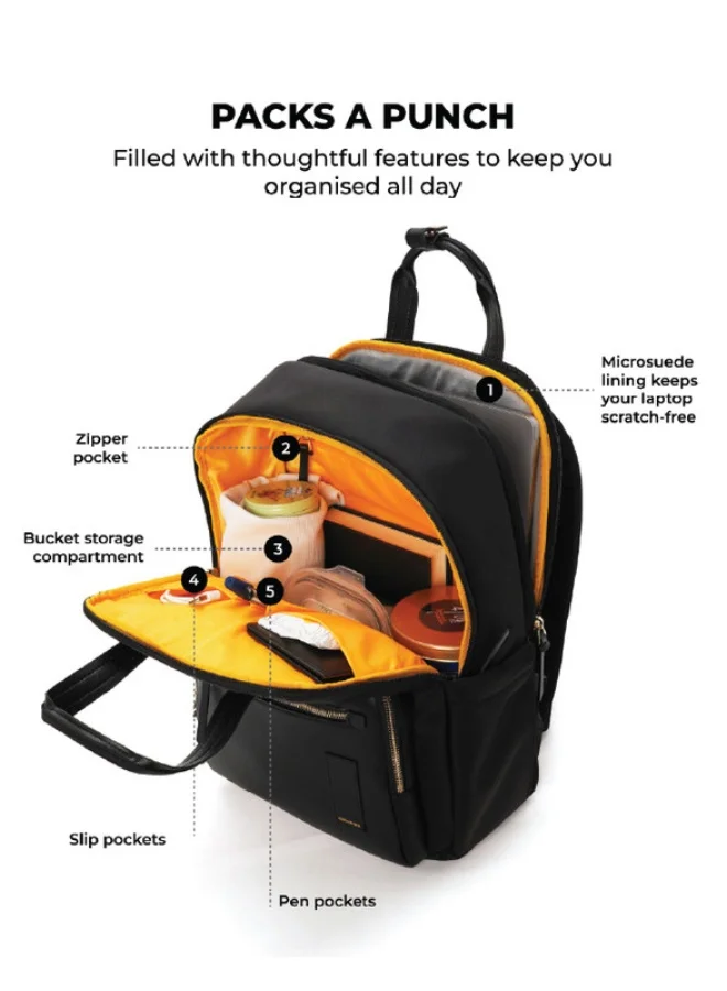 موكوبارا للتجارة ذ.م.م The Sundae Backpack Soft Nylon Water-Resistant 15" Laptop Bag with Luggage Sleeve for Work, Travel, and Daily Use for Women Black