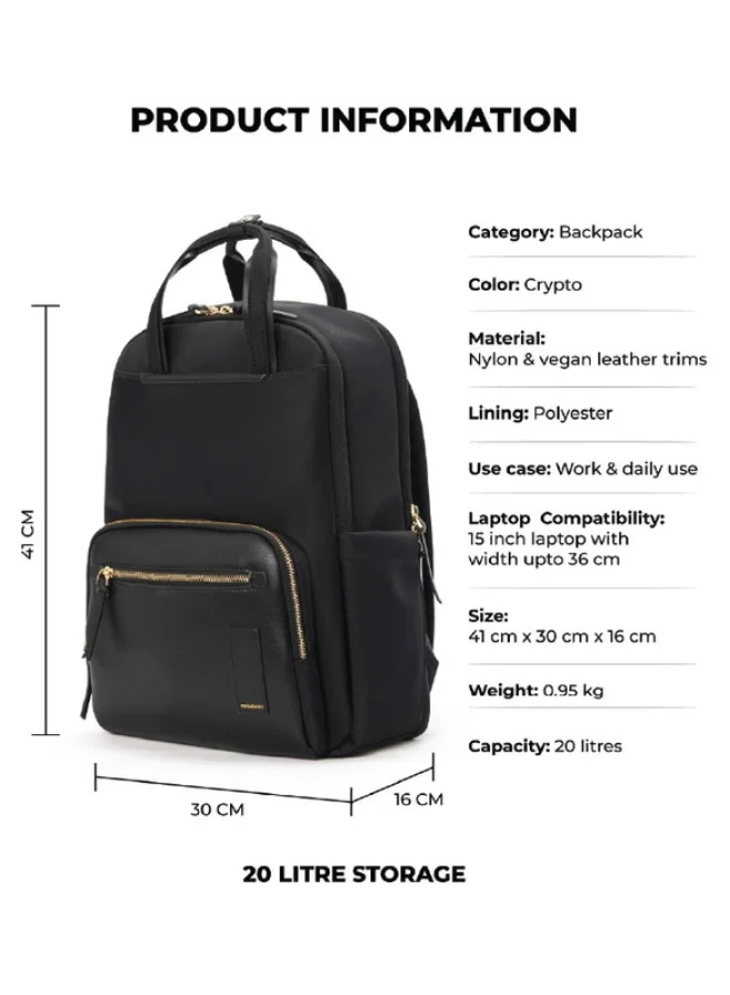 Mokobara The Sundae Backpack Soft Nylon Water-Resistant 15" Laptop Bag with Luggage Sleeve for Work, Travel, and Daily Use for Women Black