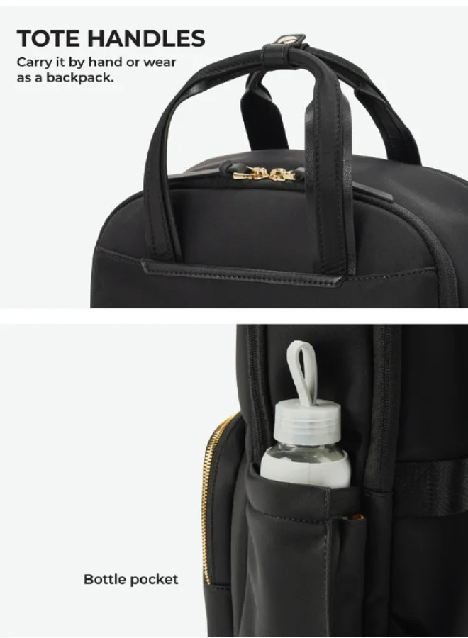 موكوبارا للتجارة ذ.م.م The Sundae Backpack Soft Nylon Water-Resistant 15" Laptop Bag with Luggage Sleeve for Work, Travel, and Daily Use for Women Black